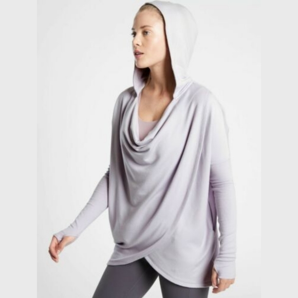 ATHLETA Purana Wrap Cardigan Hooded Sweatshirt in Light Grey - Excellent Cond!